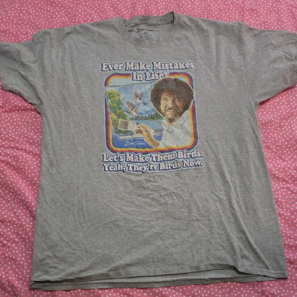 ♥️2 For $25♥️Bob Ross Gray Graphic Tee with Print - Ever Make Mistakes In Life